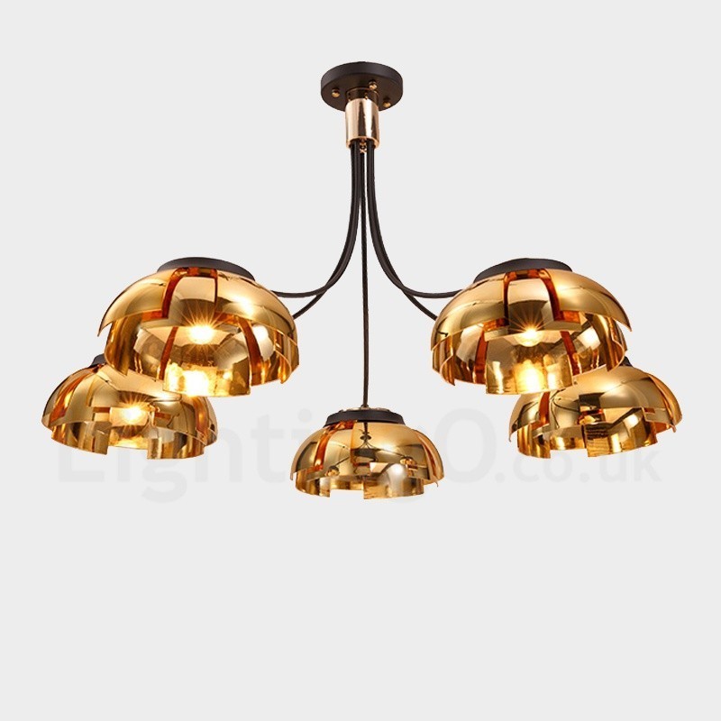 Lustre contemporain moderne à 5 lumières en acier avec abat-jour en acrylique