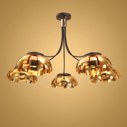 Lustre contemporain moderne à 5 lumières en acier avec abat-jour en acrylique