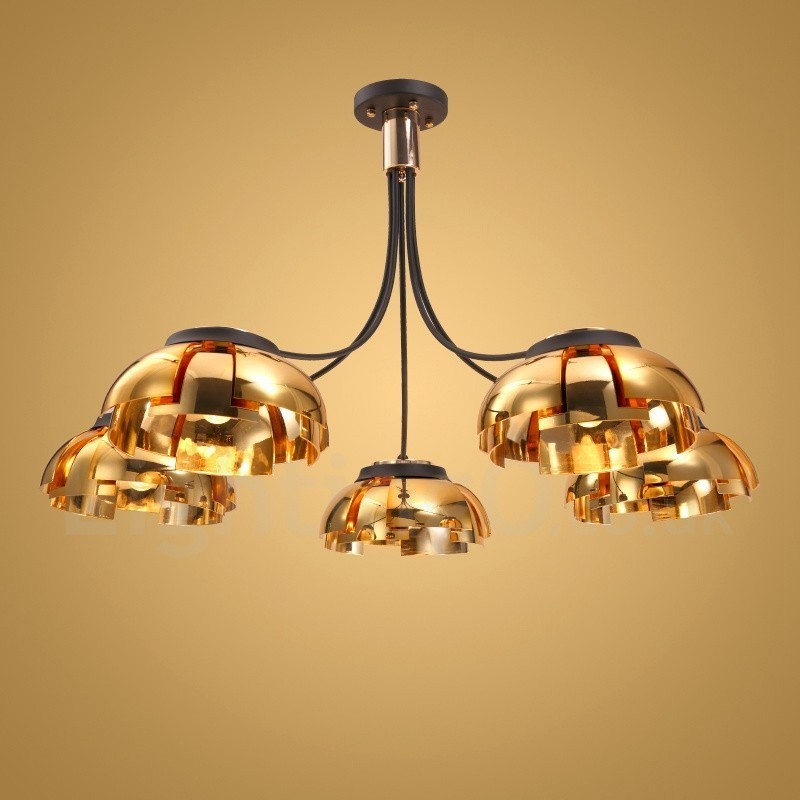 Lustre contemporain moderne à 5 lumières en acier avec abat-jour en acrylique