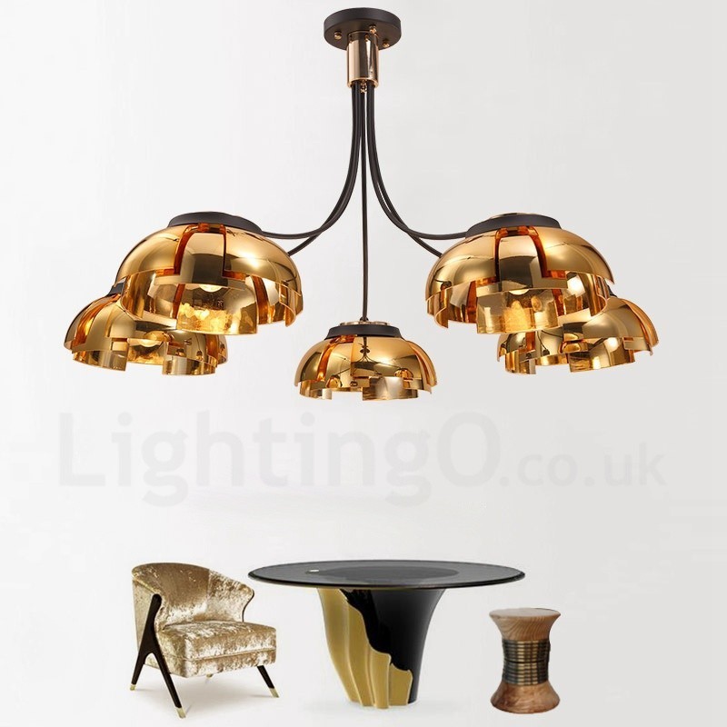 Lustre contemporain moderne à 5 lumières en acier avec abat-jour en acrylique