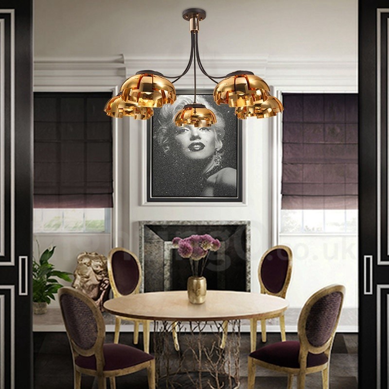 Lustre contemporain moderne à 5 lumières en acier avec abat-jour en acrylique