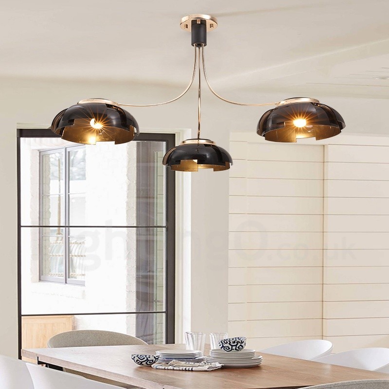 Lustre contemporain moderne à 3 lumières en acier avec abat-jour en acrylique