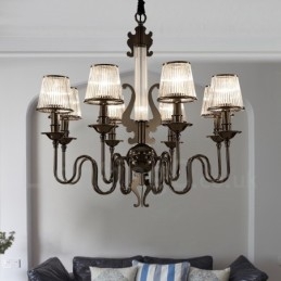 Lustre contemporain moderne en acier à 8 lumières avec abat-jour en acrylique