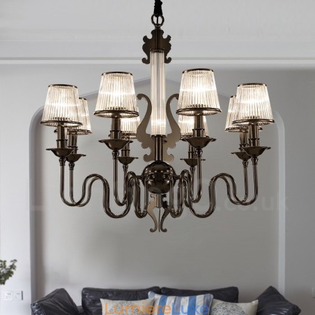 Lustre contemporain moderne en acier à 8 lumières avec abat-jour en acrylique Lustre contemporain moderne en acier à 8 lumières avec abat-jour en acrylique
