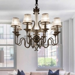 Lustre contemporain moderne en acier à 8 lumières avec abat-jour en acrylique