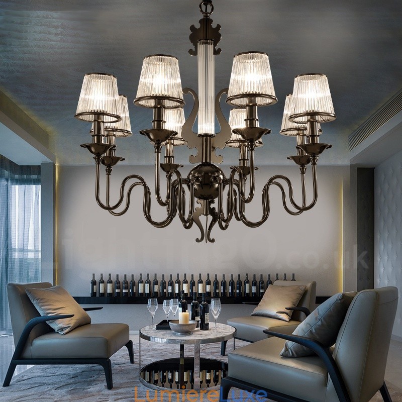 Lustre contemporain moderne en acier à 8 lumières avec abat-jour en acrylique