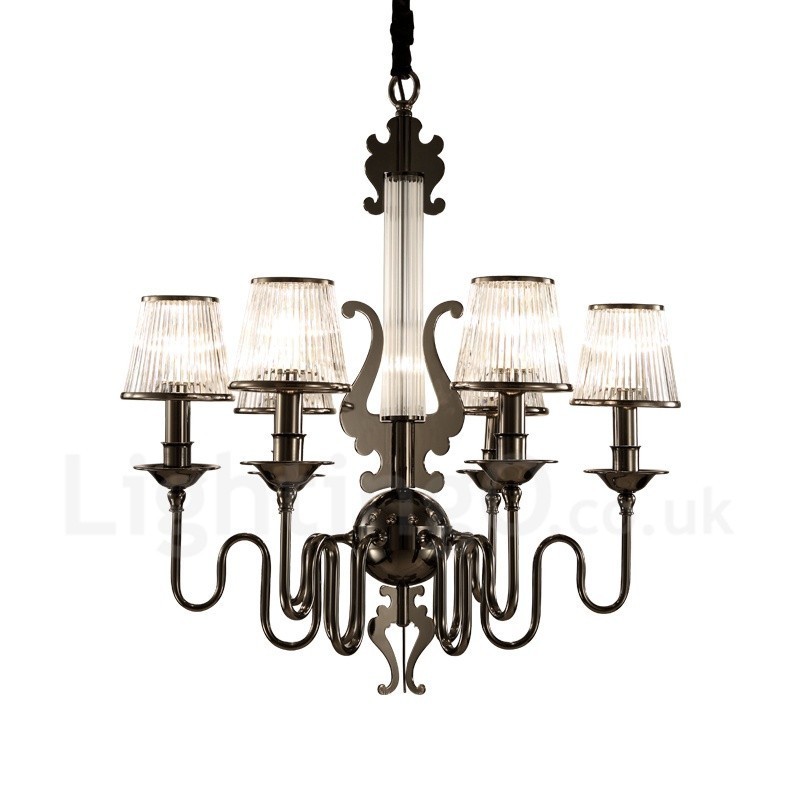 Lustre contemporain moderne à 6 lumières en acier avec abat-jour en acrylique