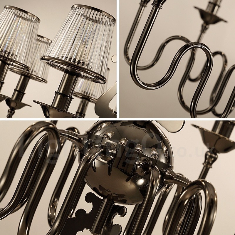 Lustre contemporain moderne à 6 lumières en acier avec abat-jour en acrylique