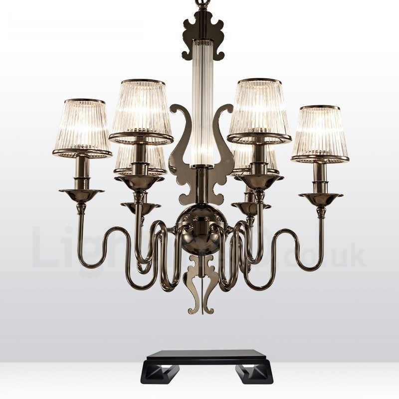 Lustre contemporain moderne à 6 lumières en acier avec abat-jour en acrylique