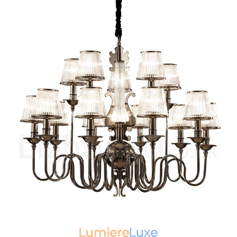 Lustre contemporain moderne en acier à 15 lumières avec abat-jour en acrylique