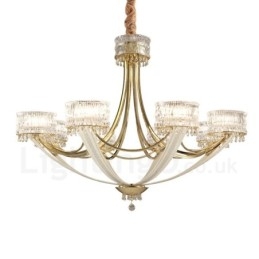 Lustre contemporain moderne en acier à 8 lumières avec abat-jour en cristal