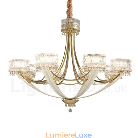Lustre contemporain moderne en acier à 8 lumières avec abat-jour en cristal Lustre contemporain moderne en acier à 8 lumières avec abat-jour en cristal