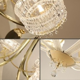 Lustre contemporain moderne en acier à 8 lumières avec abat-jour en cristal