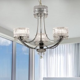 Lustre contemporain moderne à 3 lumières en acier avec abat-jour en cristal