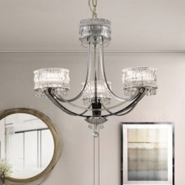 Lustre contemporain moderne à 3 lumières en acier avec abat-jour en cristal