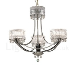 Lustre contemporain moderne à 3 lumières en acier avec abat-jour en cristal