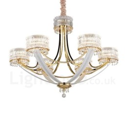 Lustre contemporain moderne en acier à 6 lumières avec abat-jour en cristal