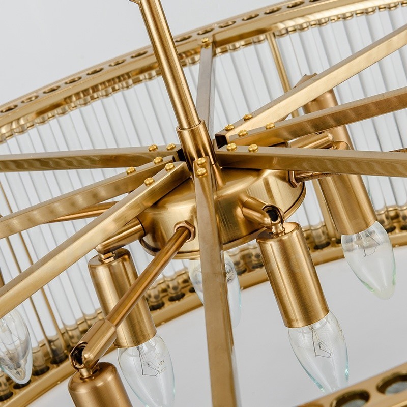 Suspension contemporaine moderne à 8 lampes en acier avec abat-jour en cristal acrylique