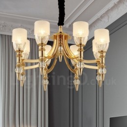 Lustre méditerranéen à 8 lumières en acier avec abat-jour en verre