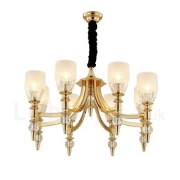 Lustre méditerranéen à 8 lumières en acier avec abat-jour en verre