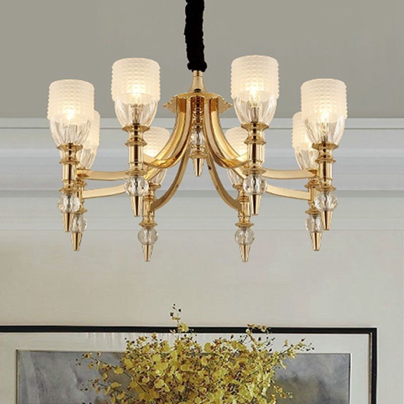 Lustre méditerranéen à 8 lumières en acier avec abat-jour en verre