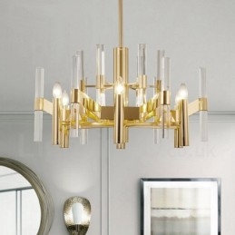 Lustre moderne contemporain en métal à 8 lumières avec abat-jour en cristal