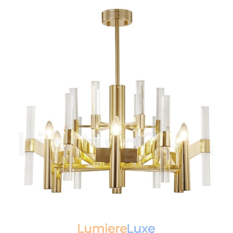 Lustre moderne contemporain en métal à 8 lumières avec abat-jour en cristal