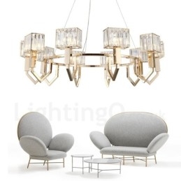 Suspension contemporaine moderne en acier à 10 lampes avec abat-jour en cristal
