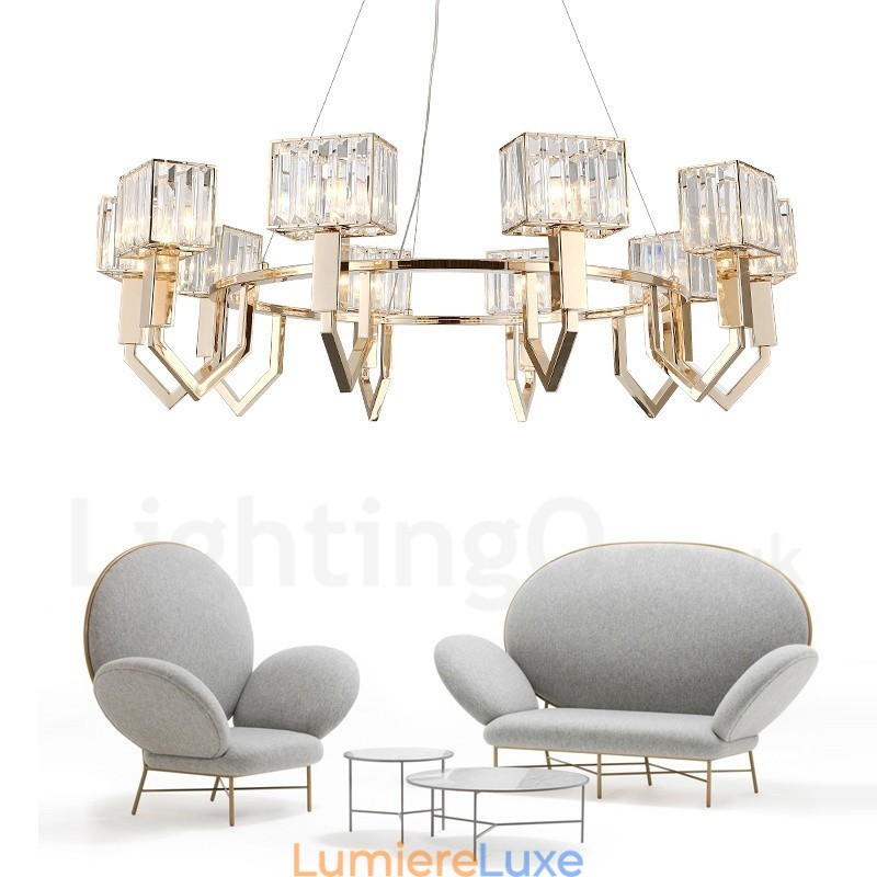 Suspension contemporaine moderne en acier à 10 lampes avec abat-jour en cristal