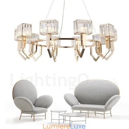Suspension contemporaine moderne en acier à 10 lampes avec abat-jour en cristal