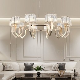 Suspension contemporaine moderne en acier à 10 lampes avec abat-jour en cristal