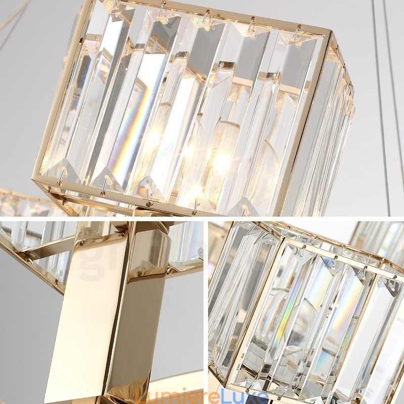 Suspension contemporaine moderne en acier à 10 lampes avec abat-jour en cristal