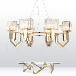 Suspension contemporaine moderne à 8 lampes en acier avec abat-jour en cristal