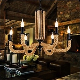 Lustre rétro en corde et lampe en fer