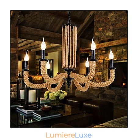 Lustre rétro en corde et lampe en fer Lustre rétro en corde et lampe en fer