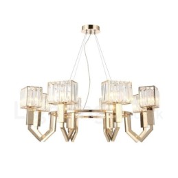 Suspension contemporaine moderne à 8 lampes en acier avec abat-jour en cristal