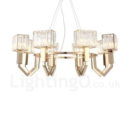 Suspension contemporaine moderne à 8 lampes en acier avec abat-jour en cristal