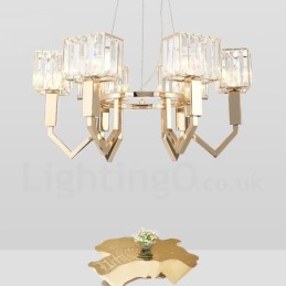 Suspension contemporaine moderne à 6 lampes en acier avec abat-jour en cristal