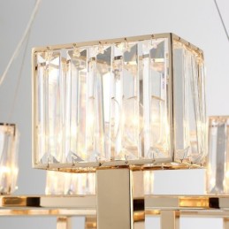 Suspension contemporaine moderne à 6 lampes en acier avec abat-jour en cristal
