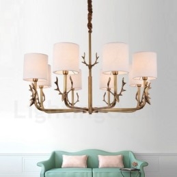 Lustre rustique Lodge à 8 lumières en laiton avec abat-jour en tissu