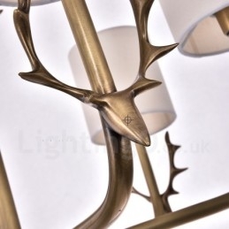 Lustre rustique Lodge à 8 lumières en laiton avec abat-jour en tissu
