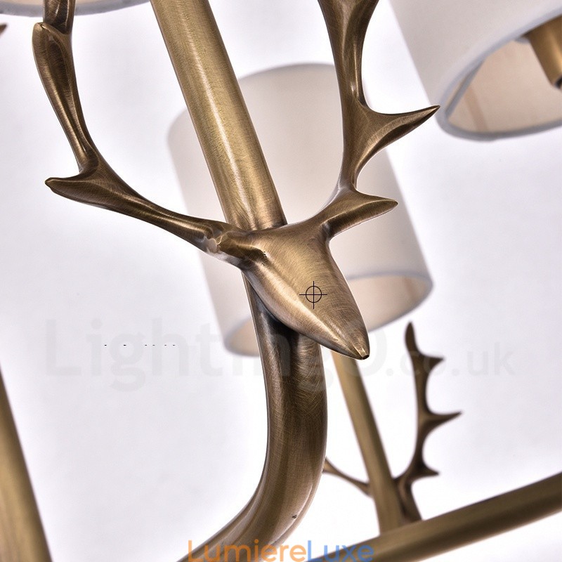 Lustre rustique Lodge à 8 lumières en laiton avec abat-jour en tissu