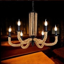 Lustre rétro en corde et lampe en fer