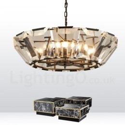 Suspension contemporaine moderne à 8 lampes en acier avec abat-jour en cristal