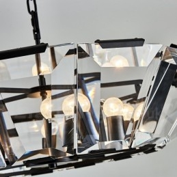 Suspension contemporaine moderne à 8 lampes en acier avec abat-jour en cristal