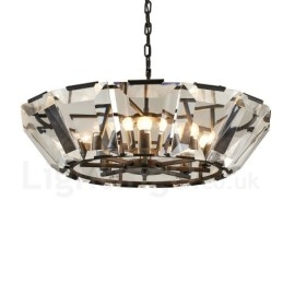 Suspension contemporaine moderne à 8 lampes en acier avec abat-jour en cristal