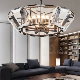 Suspension contemporaine moderne à 8 lampes en acier avec abat-jour en cristal
