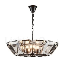 Suspension contemporaine moderne à 8 lampes en acier avec abat-jour en cristal