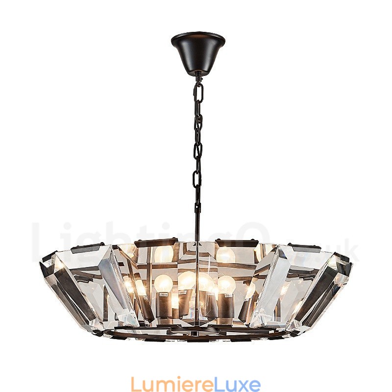 Suspension contemporaine moderne à 8 lampes en acier avec abat-jour en cristal