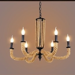 Lustre rétro en corde et lampe en fer